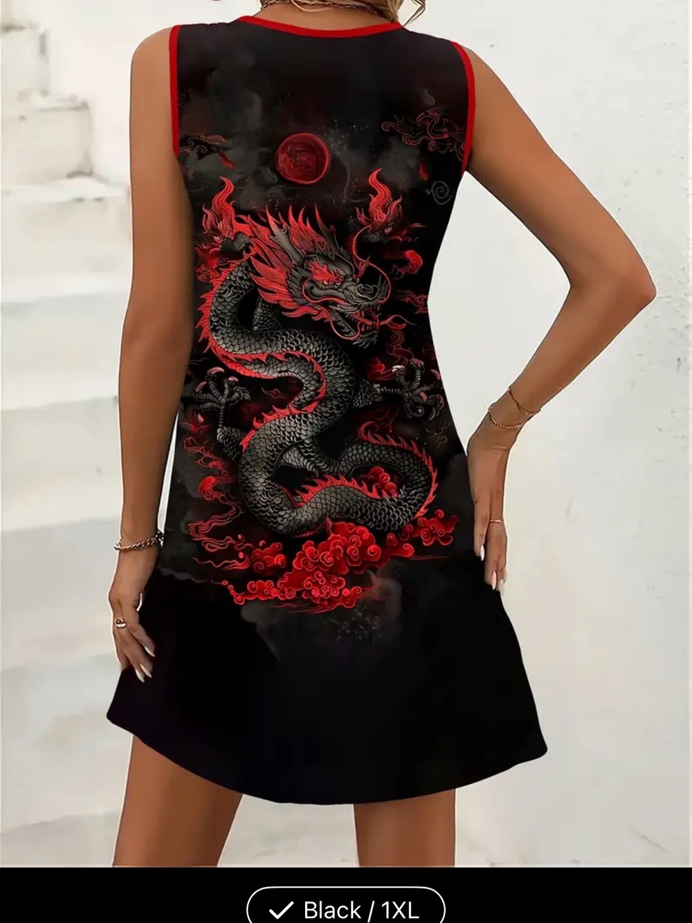Black Dragon Graphic Sleeveless Dress